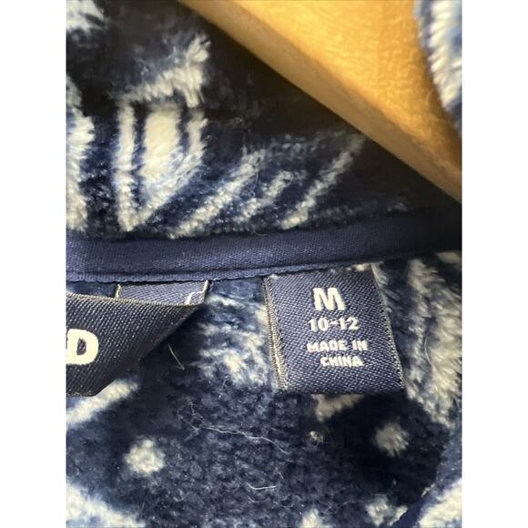 Lands End Women's Snap Fleece Pullover Medium Snowflake Print Thick Blue - Picture 3 of 9